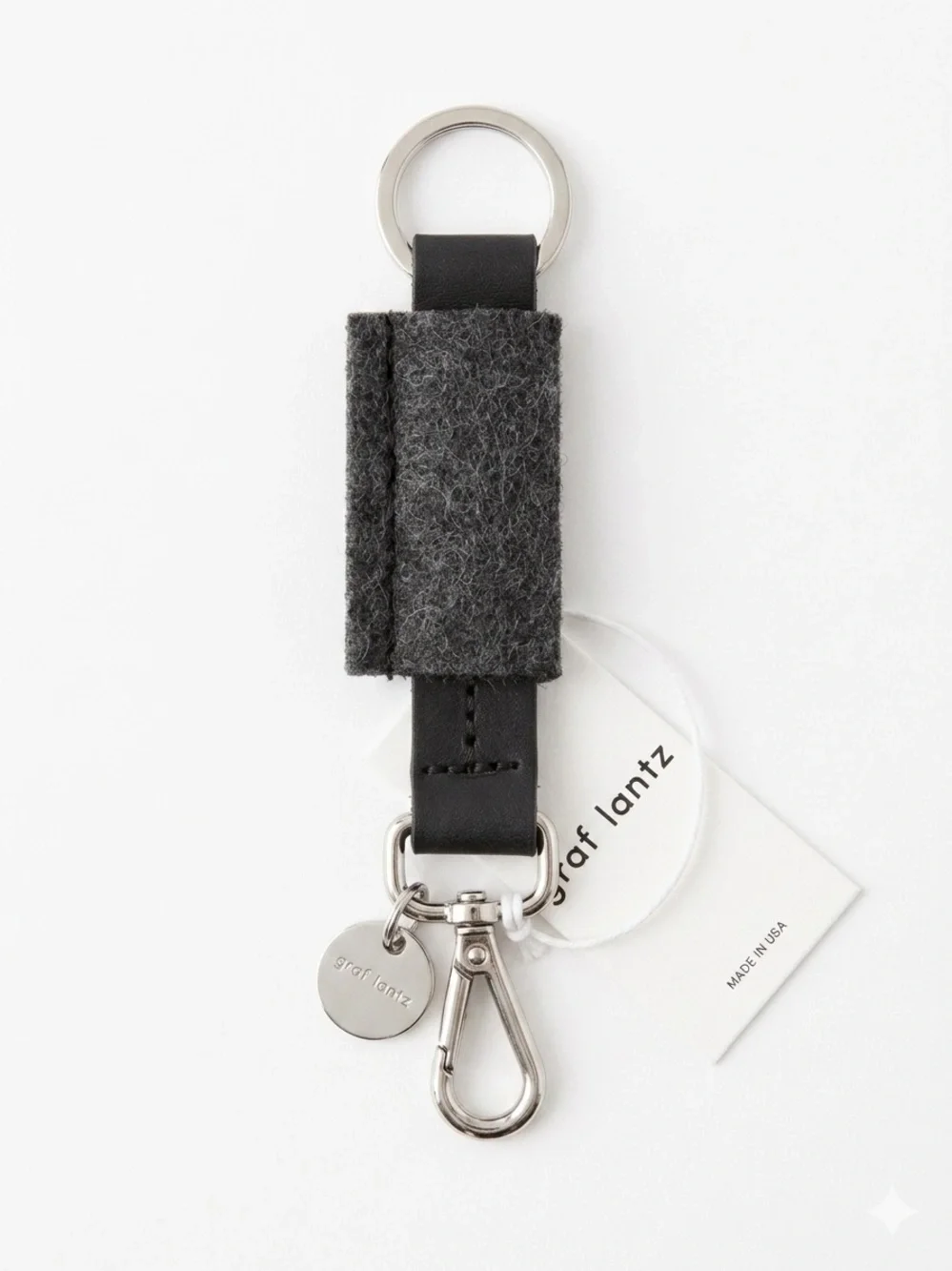 NWT Graf Lantz Merino Wool Bar Key Fob Charcoal Black